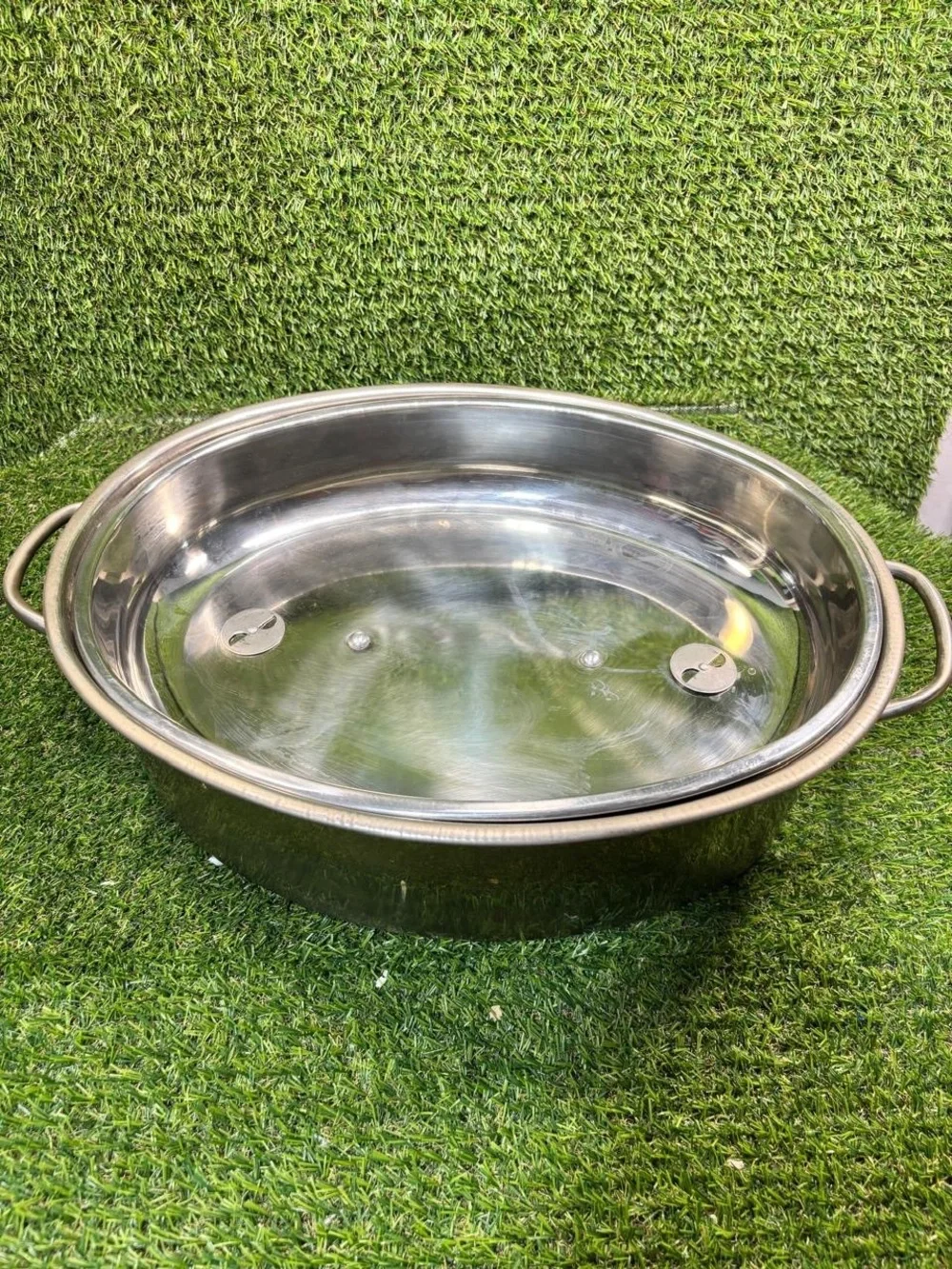 BASICS Oval Roaster Pan with Lid - Stainless Steel - 10728 - NO RACK - Used
